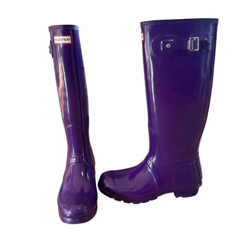 Hunter Rain Boots Women Size 9 Purple Original Tall Gloss Waterproof Clemson